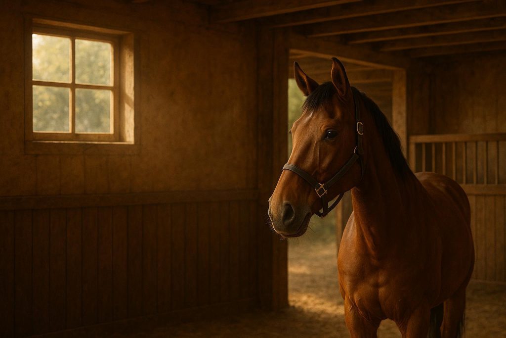 Calm horse in stable depicting how omega-3 protein can support weight management.